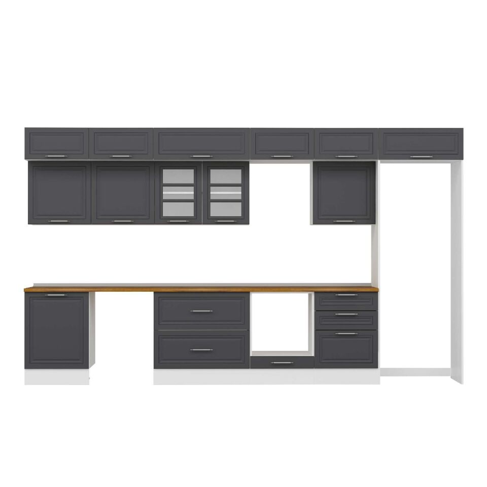 Alvinka 400X240 Cm Klasik Mebran Mutfak Dolabı Mb-E80S60S60-3 Mebran | Antrasit - Suntalam