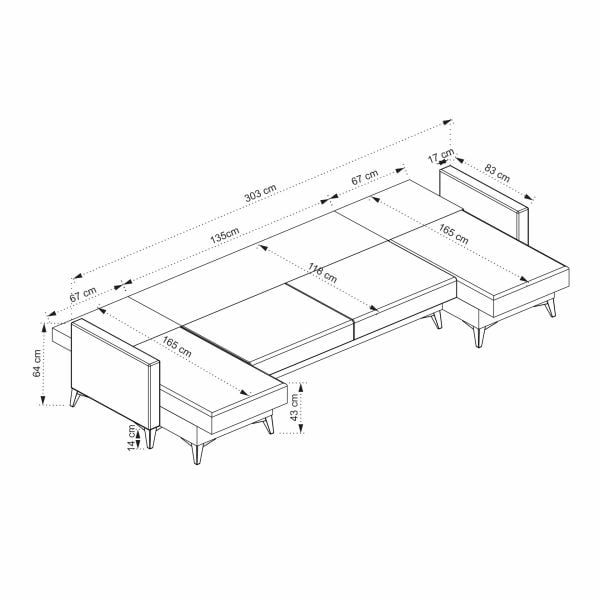Kristal (D+2+D) Uzanmalı Köşe Koltuk Takımı