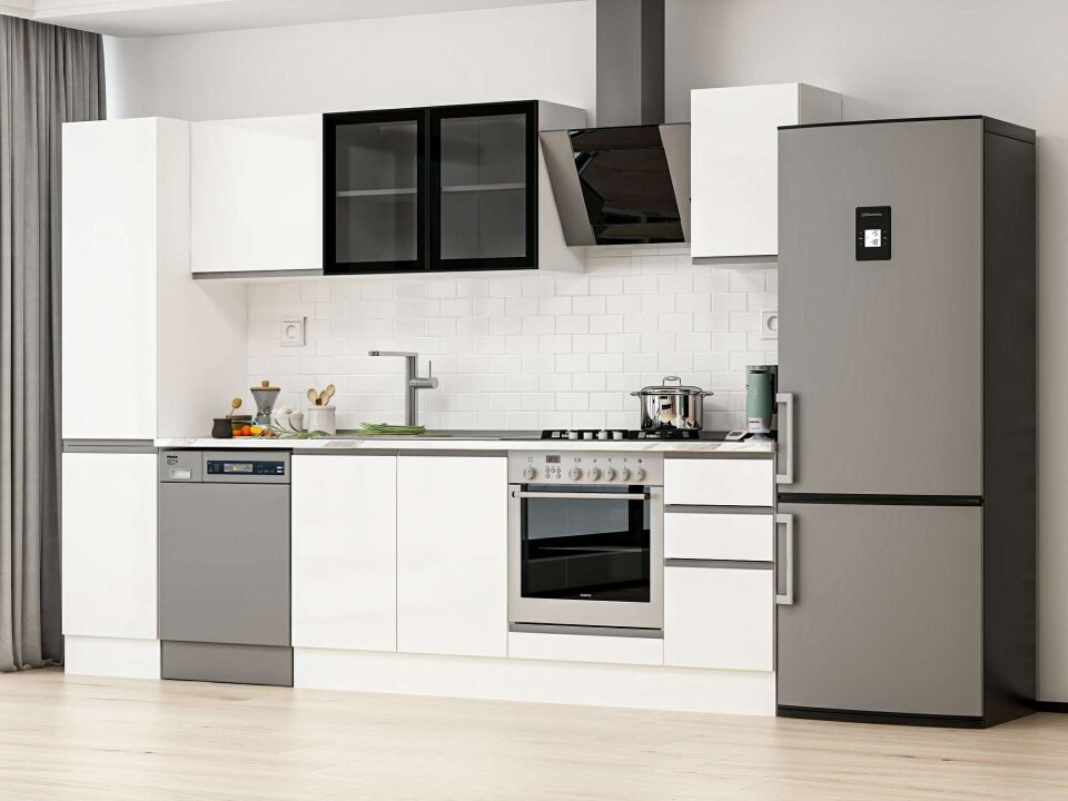 Alvinka 295X210 Cm High Gloss Mutfak Dolabı Mb-E90B45S40-3 High Gloss | Beyaz - Suntalam