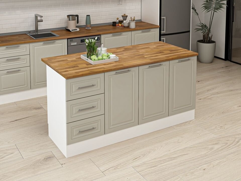 Alvinka 180 Cm Mbr_C Ada Mutfak Dolabı Beyaz Kumtaşı