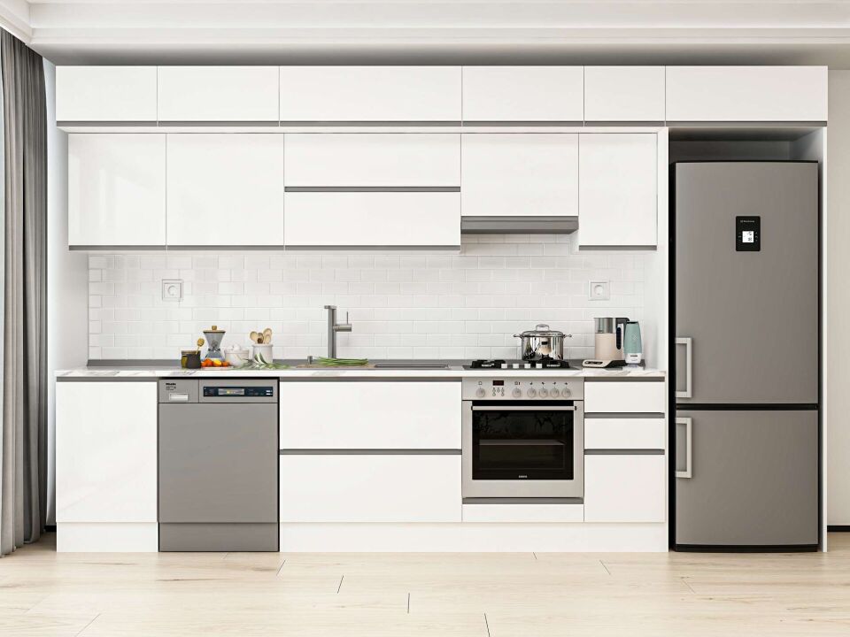 Alvinka 370X240 Cm High Gloss Mutfak Dolabı Mb-E80S50S40-1 High Gloss | Beyaz - Mdf