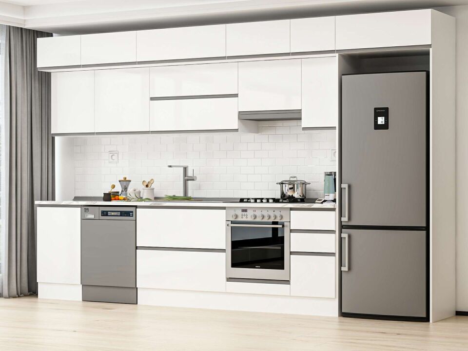 Alvinka 370X240 Cm High Gloss Mutfak Dolabı Mb-E80S50S40-1 High Gloss | Beyaz - Mdf