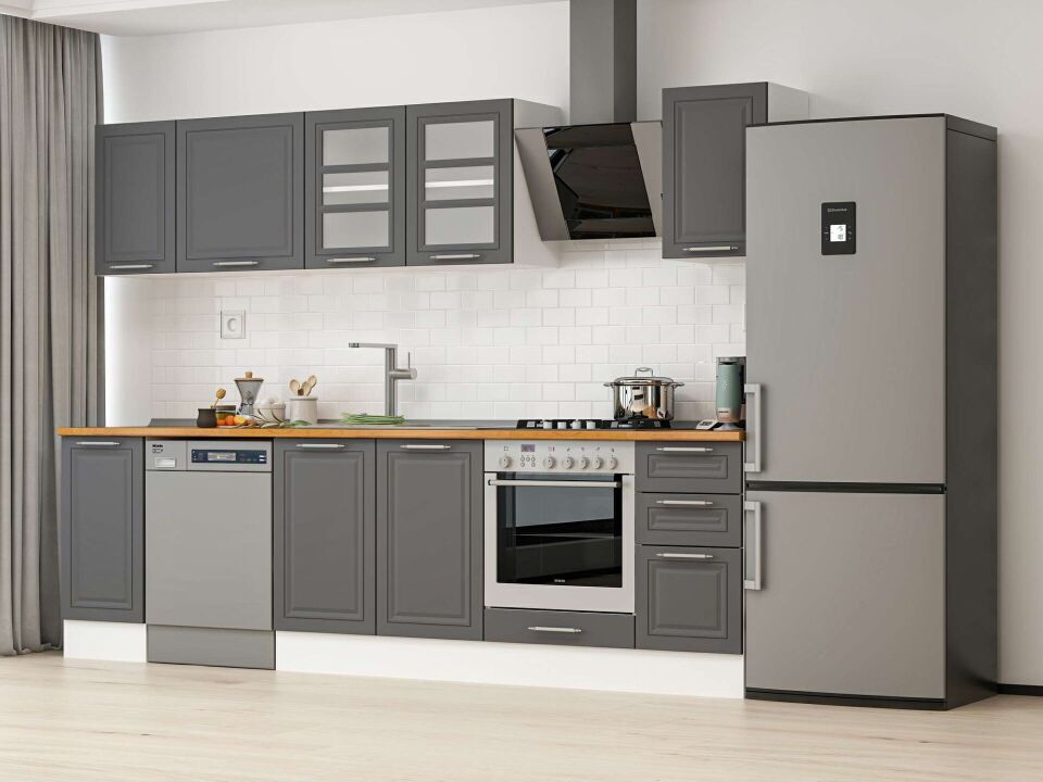 Alvinka 290X210 Cm Klasik Mebran Mutfak Dolabı M-E90S40S40-3 Mebran | Antrasit - Suntalam