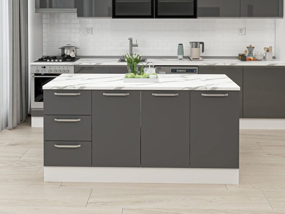 Alvinka 180 Cm Duz Ada Mutfak Dolabı Beyaz Antrasit