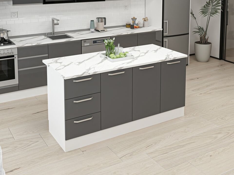 Alvinka 180 Cm Duz Ada Mutfak Dolabı Beyaz Antrasit