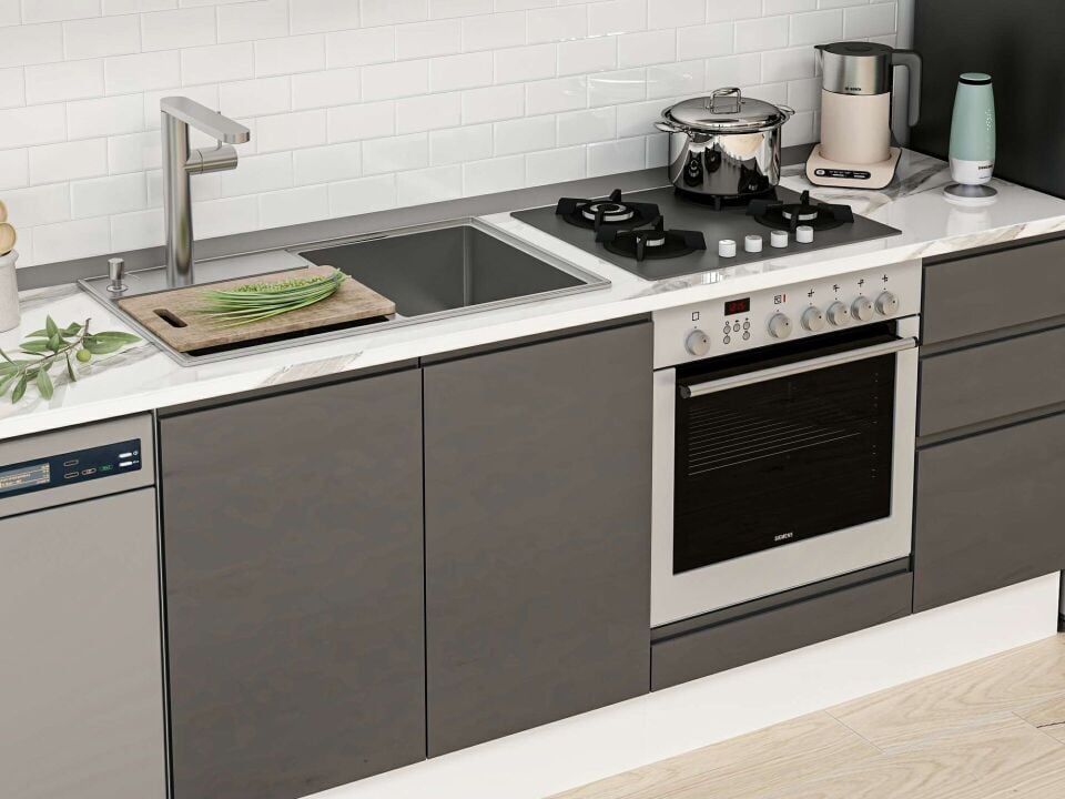 Alvinka 295X210 Cm High Gloss Mutfak Dolabı Mb-E90B45S40-3 High Gloss | Antrasit - Suntalam