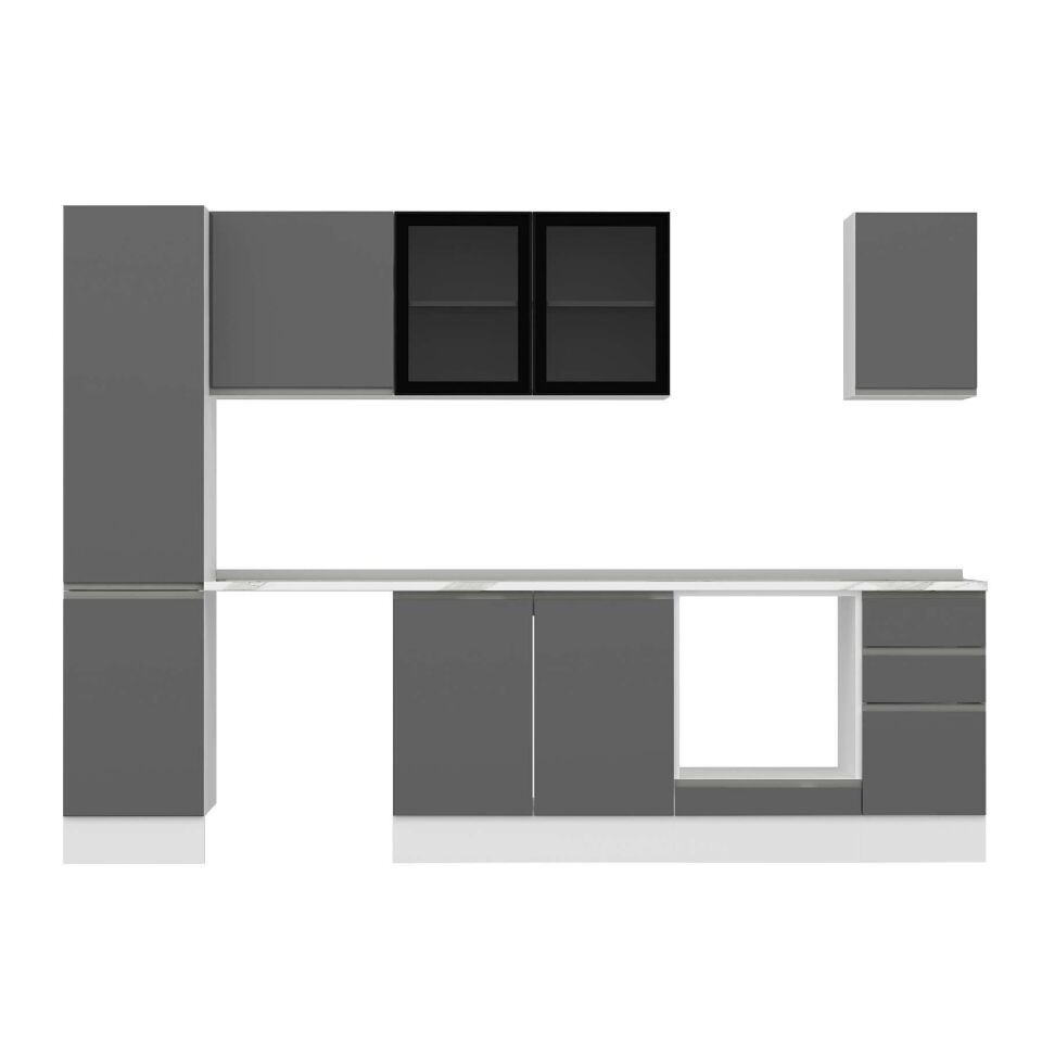 Alvinka 295X210 Cm High Gloss Mutfak Dolabı Mb-E90B45S40-3 High Gloss | Antrasit - Suntalam