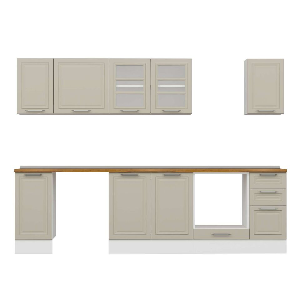 Alvinka 290X210 Cm Klasik Mebran Mutfak Dolabı M-E90S40S40-3 Mebran | Kumtaşı - Suntalam