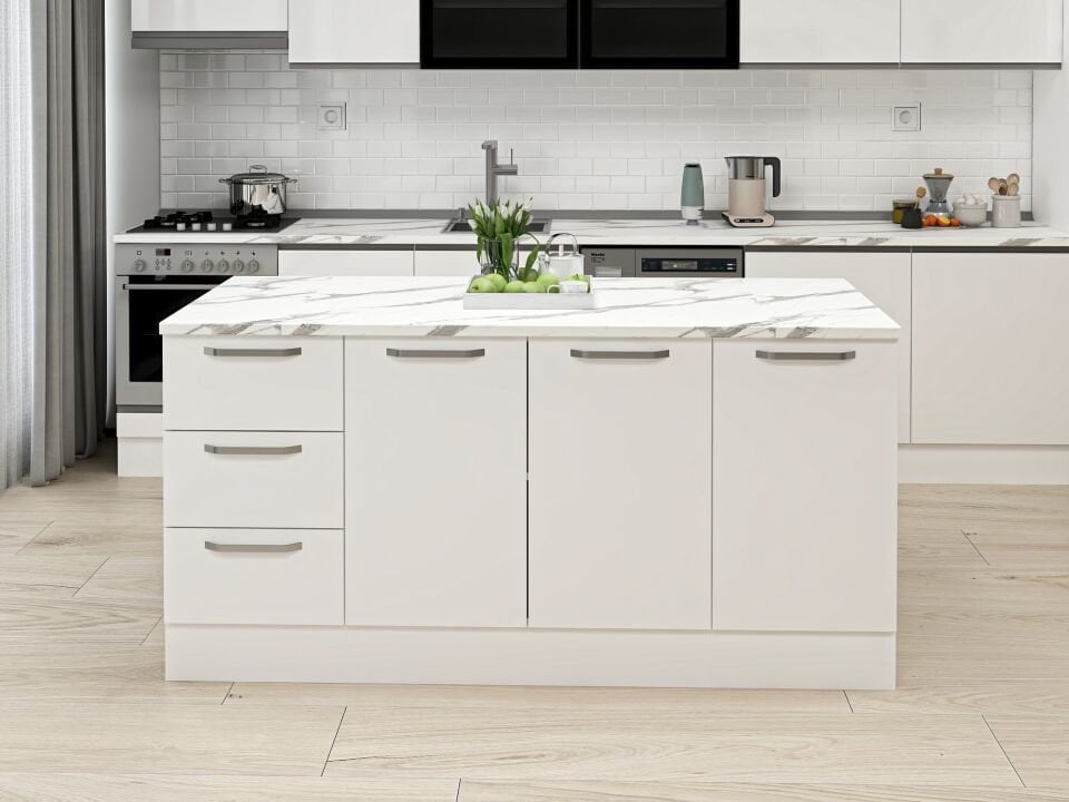 Alvinka 180 Cm Duz Ada Mutfak Dolabı Beyaz Beyaz