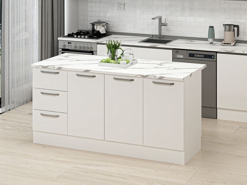 Alvinka 180 Cm Duz Ada Mutfak Dolabı Beyaz Beyaz