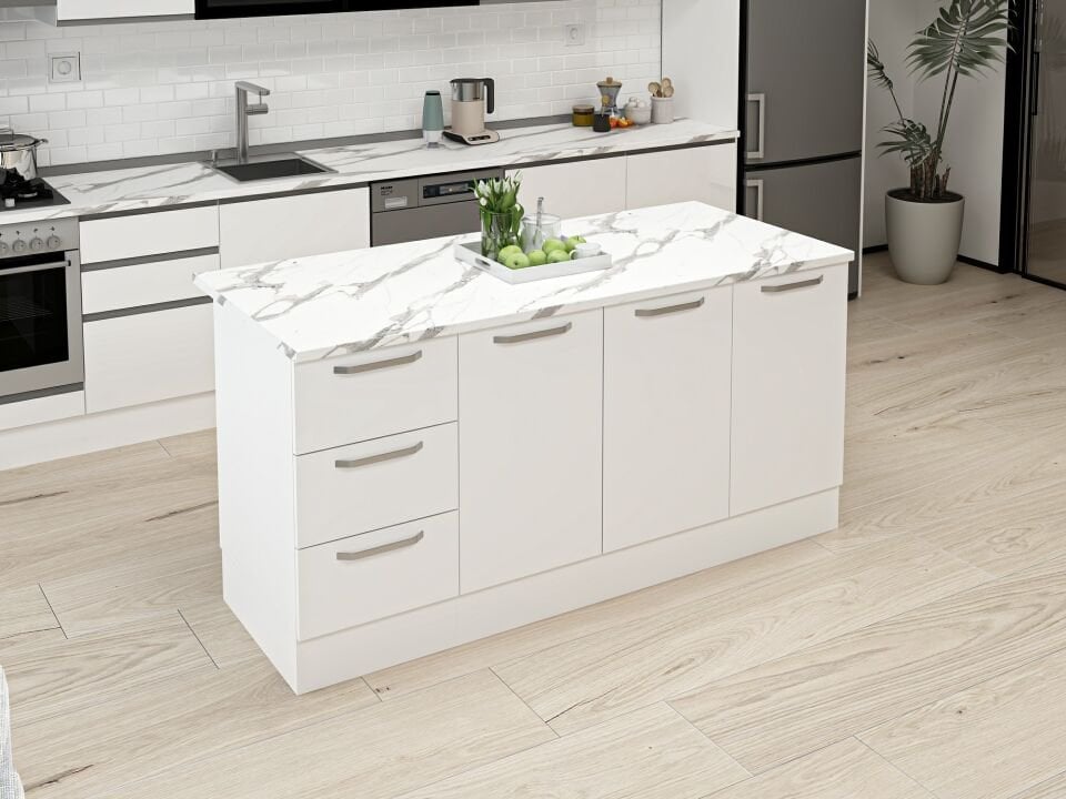 Alvinka 180 Cm Duz Ada Mutfak Dolabı Beyaz Beyaz