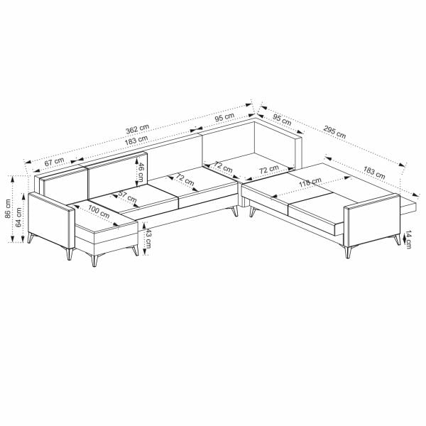 Kristal (D+3+K+3) Uzanmalı L Köşe Koltuk Takımı