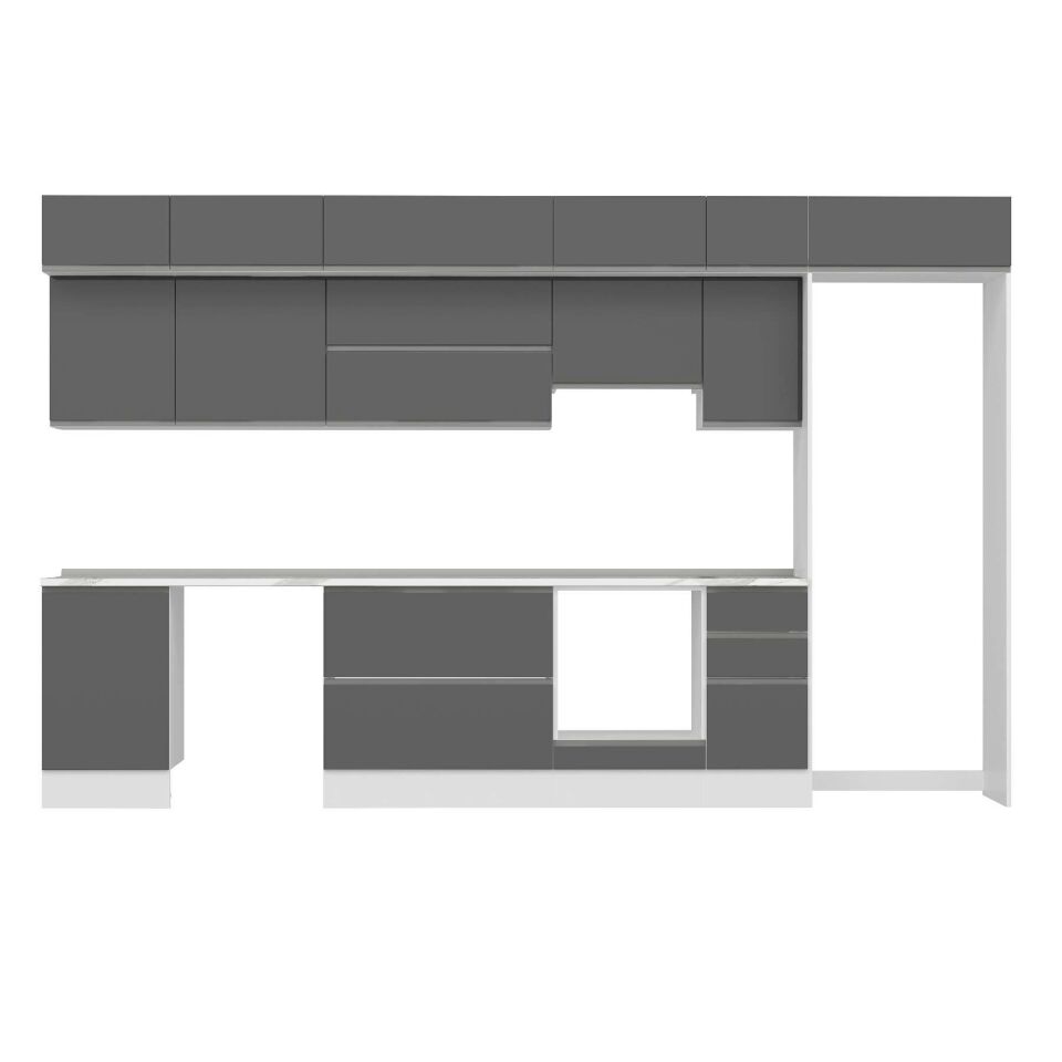 Alvinka 370X240 Cm High Gloss Mutfak Dolabı Mb-E80S50S40-1 High Gloss | Antrasit - Mdf