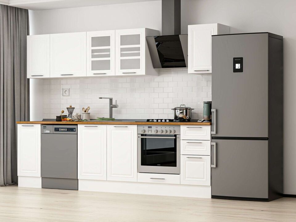Alvinka 290X210 Cm Klasik Mebran Mutfak Dolabı M-E90S40S40-3 Mebran | Beyaz - Mdf