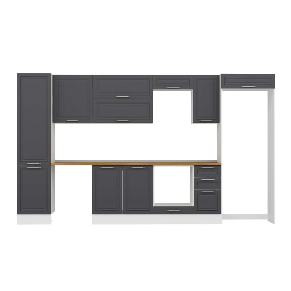 Alvinka 370X222 Cm Klasik Mebran Mutfak Dolabı Mbb-E80B50S40-2 Mebran | Antrasit - Suntalam