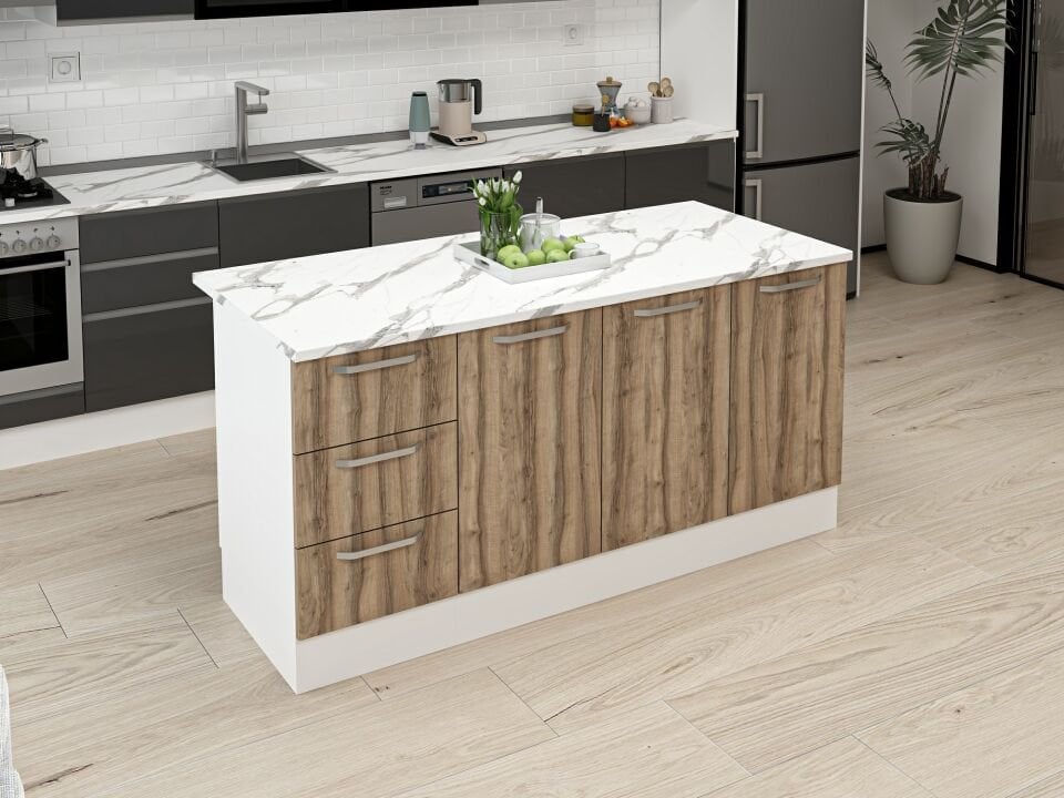 Alvinka 180 Cm Duz Ada Mutfak Dolabı Beyaz Dore