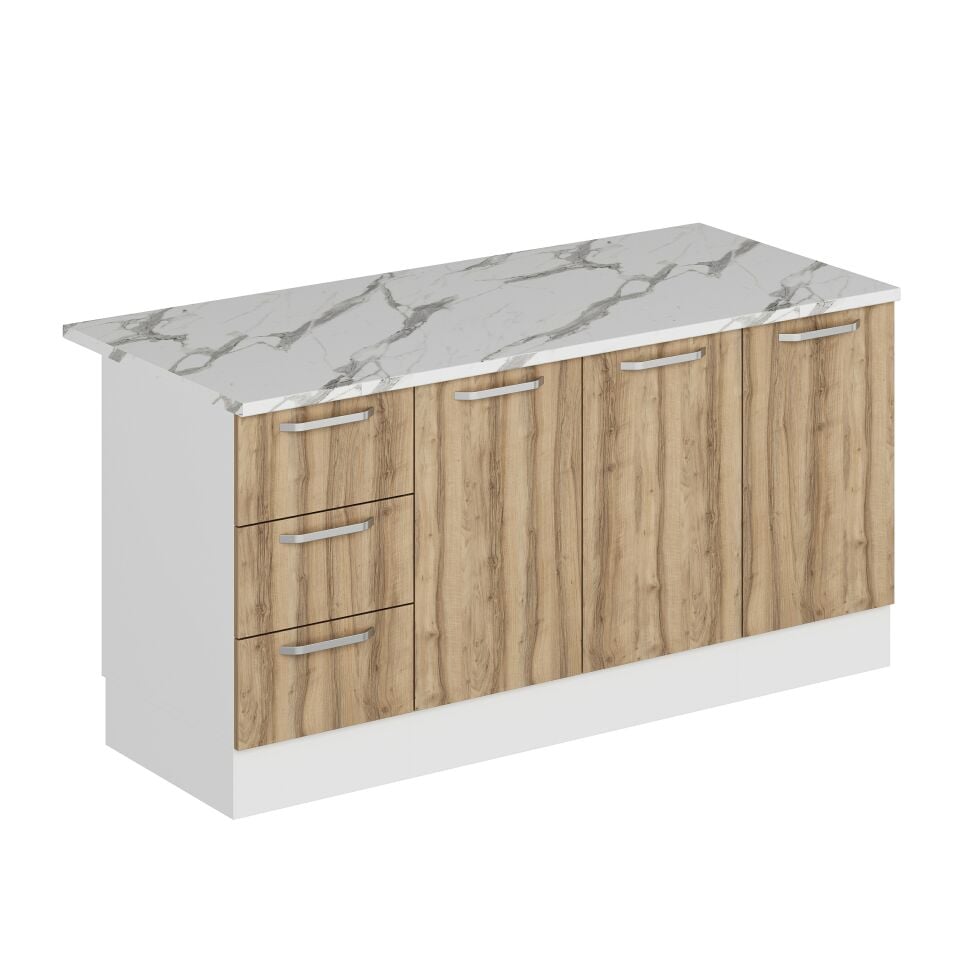 Alvinka 180 Cm Duz Ada Mutfak Dolabı Beyaz Dore