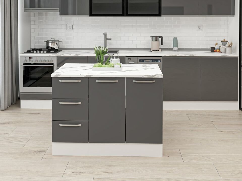 Alvinka 120 Cm Duz Ada Mutfak Dolabı Beyaz Antrasit