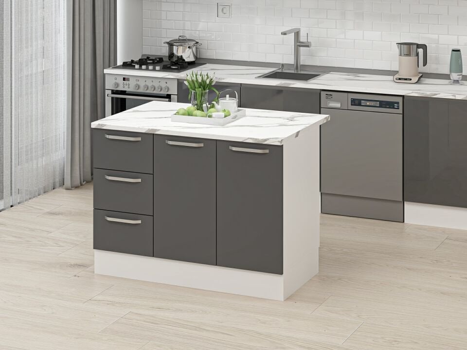 Alvinka 120 Cm Duz Ada Mutfak Dolabı Beyaz Antrasit