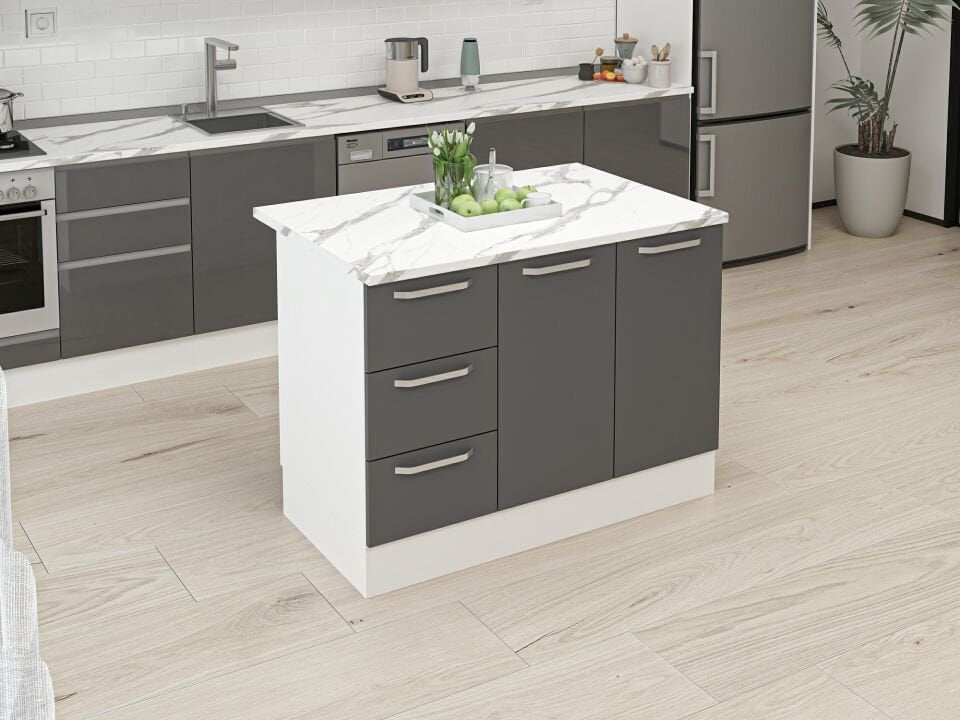 Alvinka 120 Cm Duz Ada Mutfak Dolabı Beyaz Antrasit