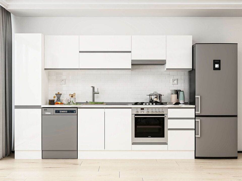 Alvinka 300X210 Cm High Gloss Mutfak Dolabı Mb-E90B45S45-1 High Gloss | Beyaz - Mdf
