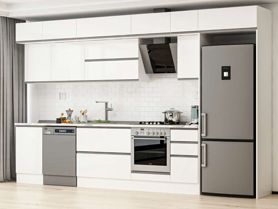Alvinka 370X240 Cm High Gloss Mutfak Dolabı Mb-E80S50S40-2 High Gloss | Beyaz - Mdf
