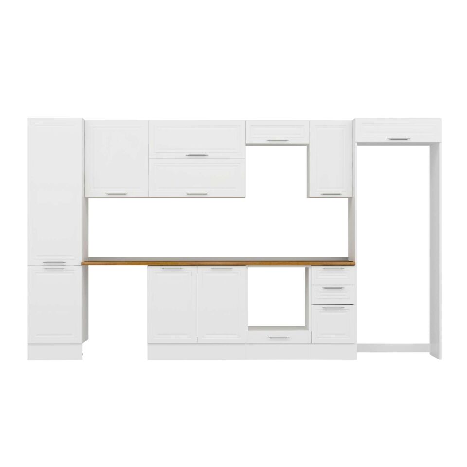 Alvinka 370X222 Cm Klasik Mebran Mutfak Dolabı Mbb-E80B50S40-2 Mebran | Beyaz - Mdf