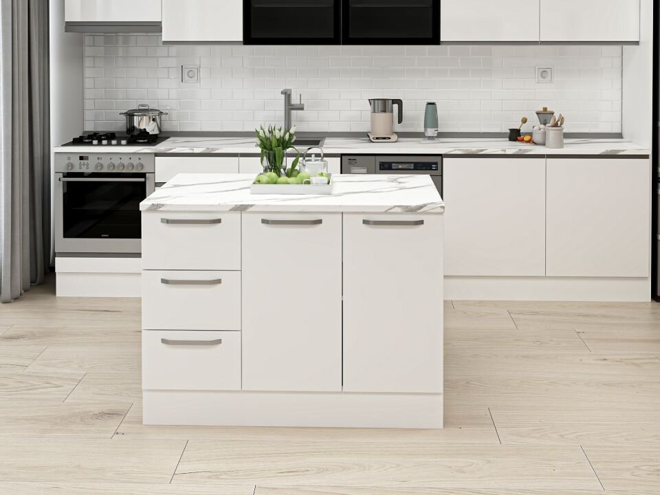 Alvinka 120 Cm Duz Ada Mutfak Dolabı Beyaz Beyaz