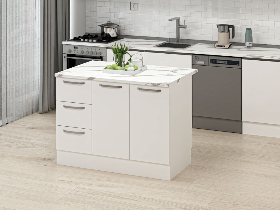 Alvinka 120 Cm Duz Ada Mutfak Dolabı Beyaz Beyaz