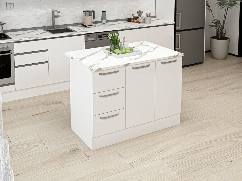 Alvinka 120 Cm Duz Ada Mutfak Dolabı Beyaz Beyaz