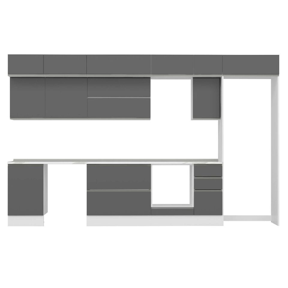 Alvinka 370X240 Cm High Gloss Mutfak Dolabı Mb-E80S50S40-2 High Gloss | Antrasit - Suntalam