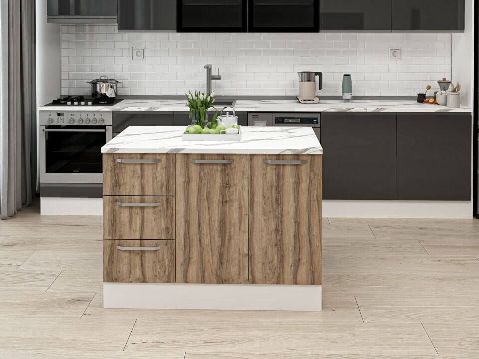 Alvinka 120 Cm Duz Ada Mutfak Dolabı Beyaz Dore