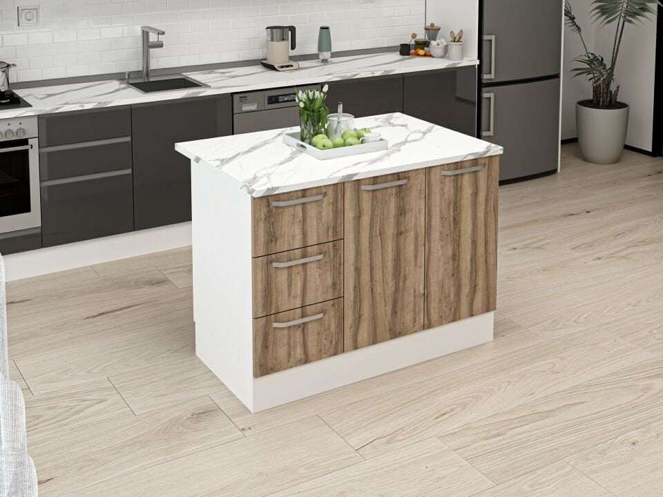 Alvinka 120 Cm Duz Ada Mutfak Dolabı Beyaz Dore