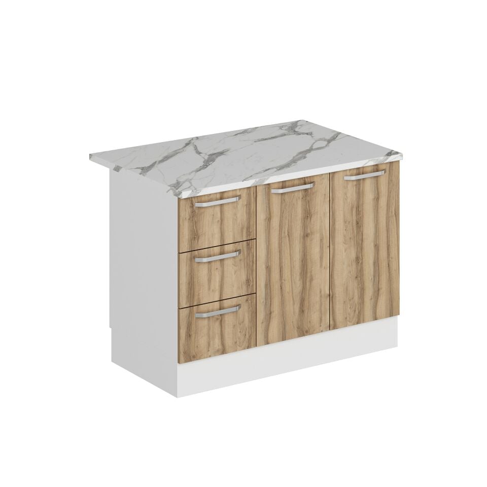 Alvinka 120 Cm Duz Ada Mutfak Dolabı Beyaz Dore