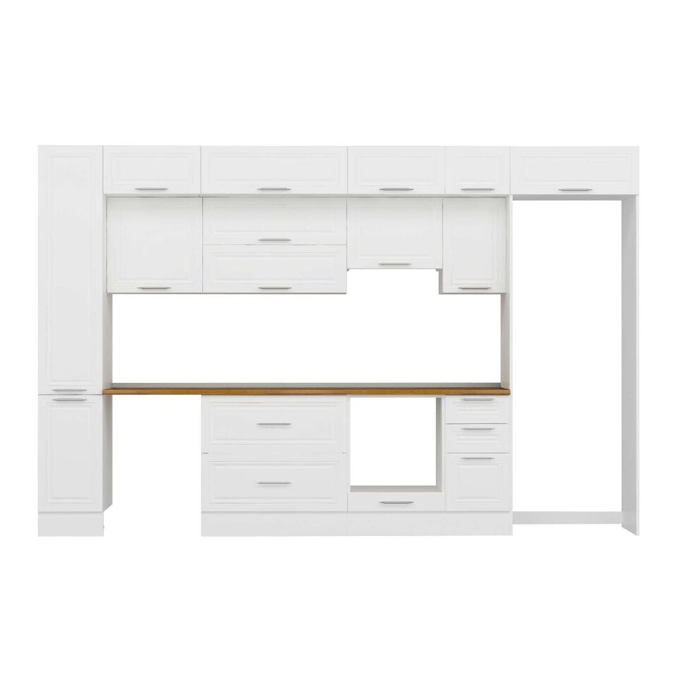 Alvinka 360X240 Cm Klasik Mebran Mutfak Dolabı Mbb-E80B40S40-1 Mebran | Beyaz - Mdf