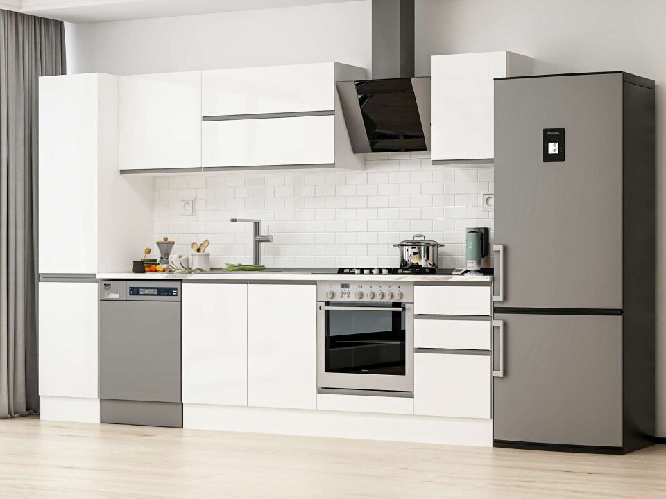 Alvinka 300X210 Cm High Gloss Mutfak Dolabı Mb-E90B45S45-2 High Gloss | Beyaz - Suntalam