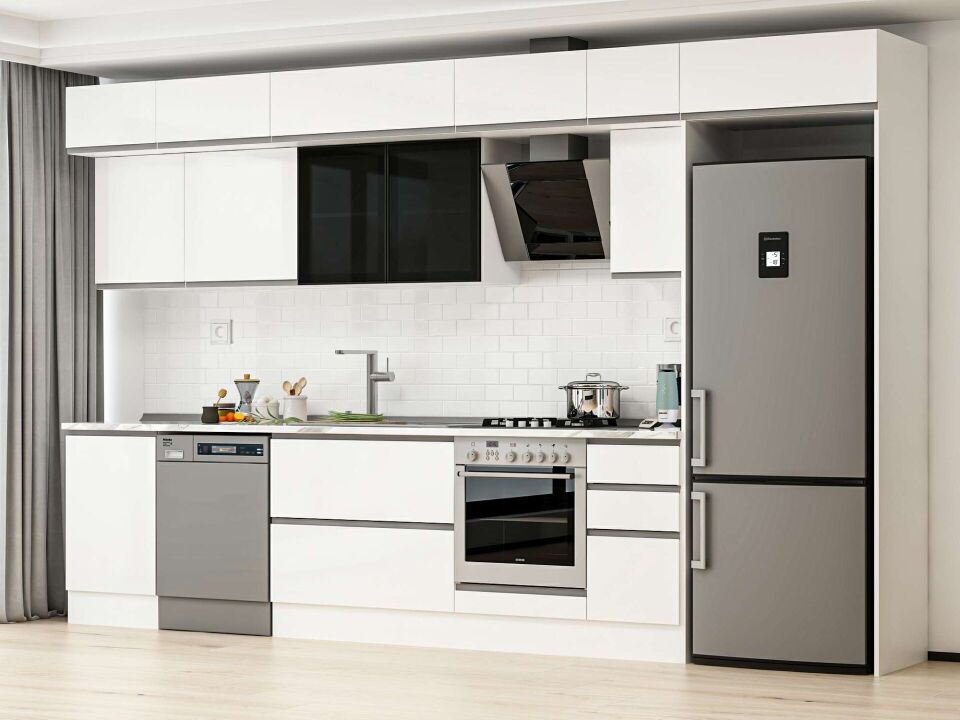 Alvinka 370X240 Cm High Gloss Mutfak Dolabı Mb-E80S50S40-3 High Gloss | Beyaz - Suntalam
