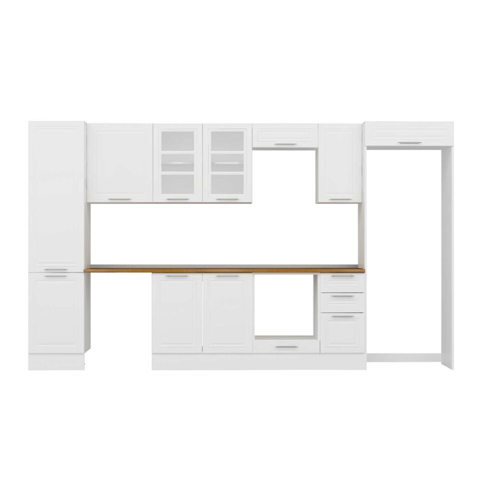 Alvinka 370X222 Cm Klasik Mebran Mutfak Dolabı Mbb-E80B50S40-3 Mebran | Beyaz - Suntalam
