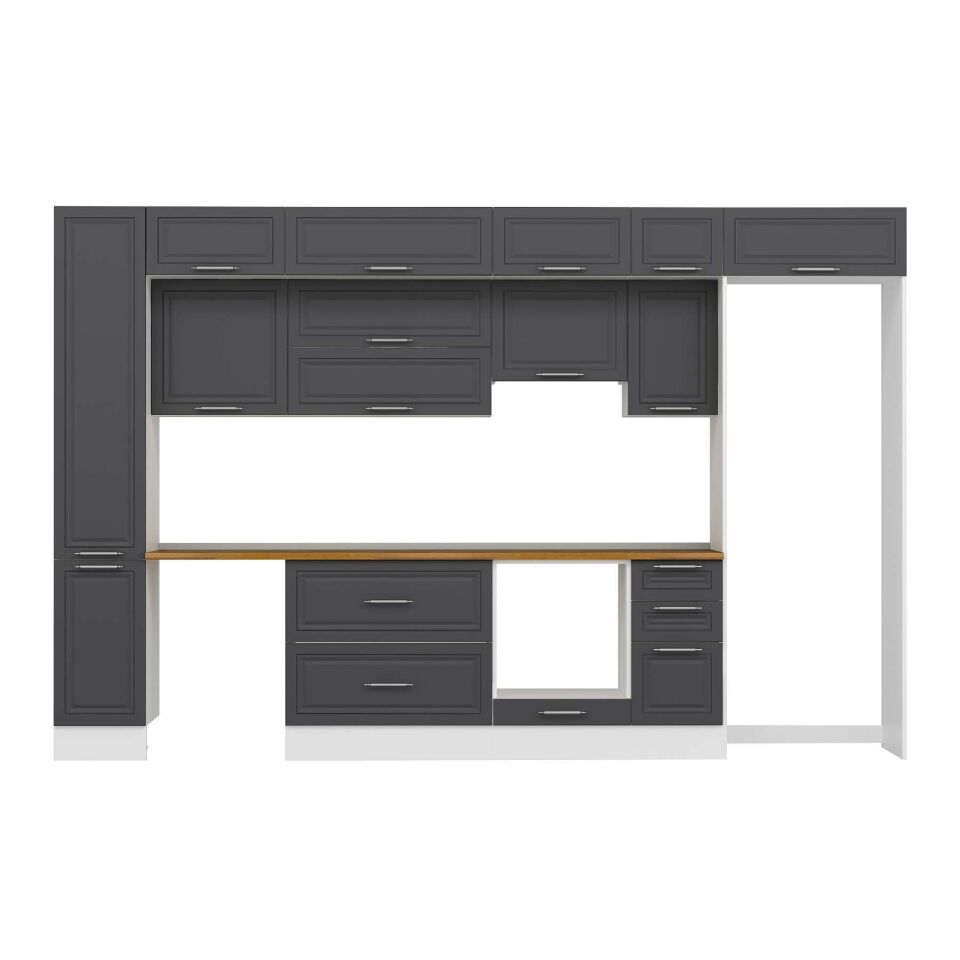 Alvinka 360X240 Cm Klasik Mebran Mutfak Dolabı Mbb-E80B40S40-1 Mebran | Antrasit - Mdf