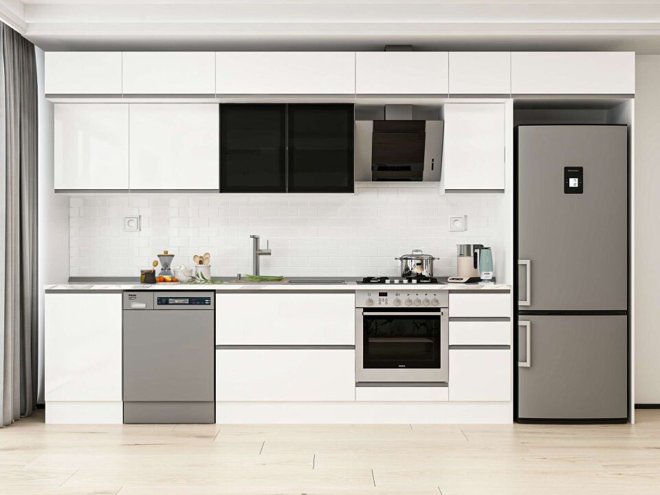 Alvinka 370X240 Cm High Gloss Mutfak Dolabı Mb-E80S50S40-3 High Gloss | Beyaz - Mdf