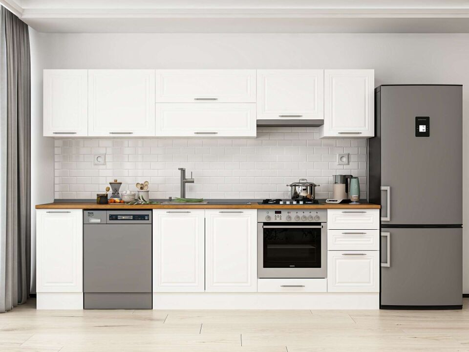 Alvinka 295X210 Cm Klasik Mebran Mutfak Dolabı M-E90S40S45-1 Mebran | Beyaz - Mdf