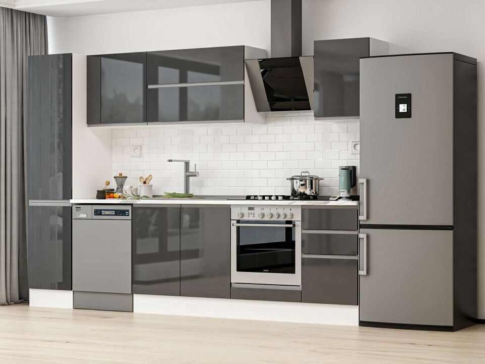 Alvinka 300X210 Cm High Gloss Mutfak Dolabı Mb-E90B45S45-2 High Gloss | Antrasit - Mdf