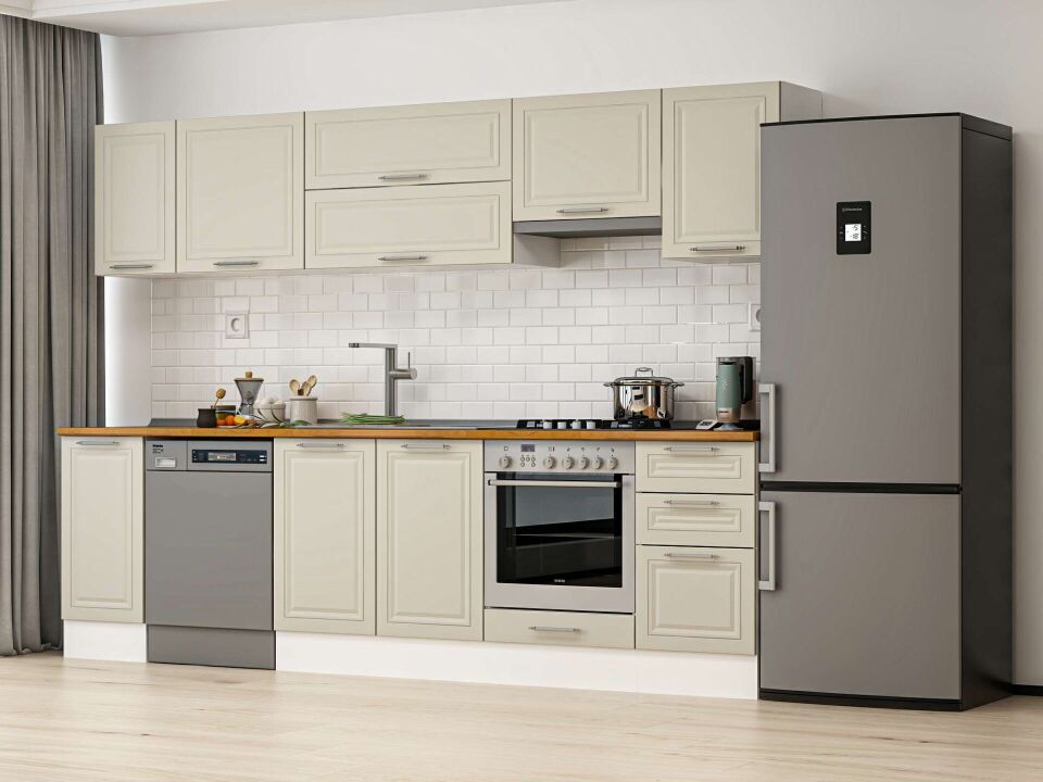 Alvinka 295X210 Cm Klasik Mebran Mutfak Dolabı M-E90S40S45-1 Mebran | Kumtaşı - Mdf
