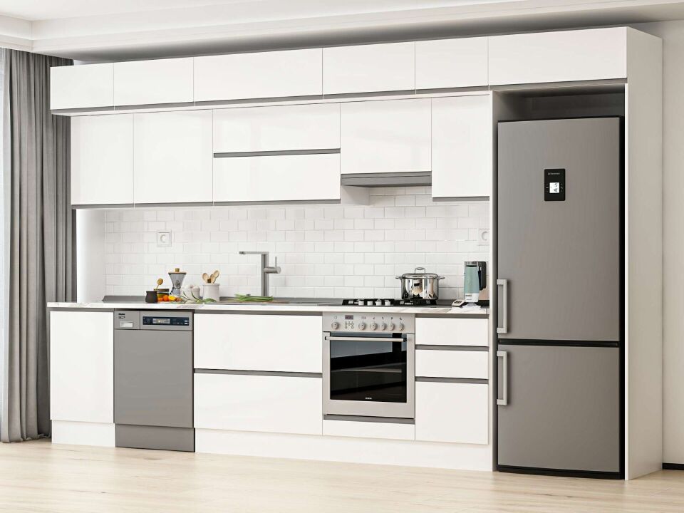 Alvinka 375X240 Cm High Gloss Mutfak Dolabı Mb-E80S50S45-1 High Gloss | Beyaz - Mdf