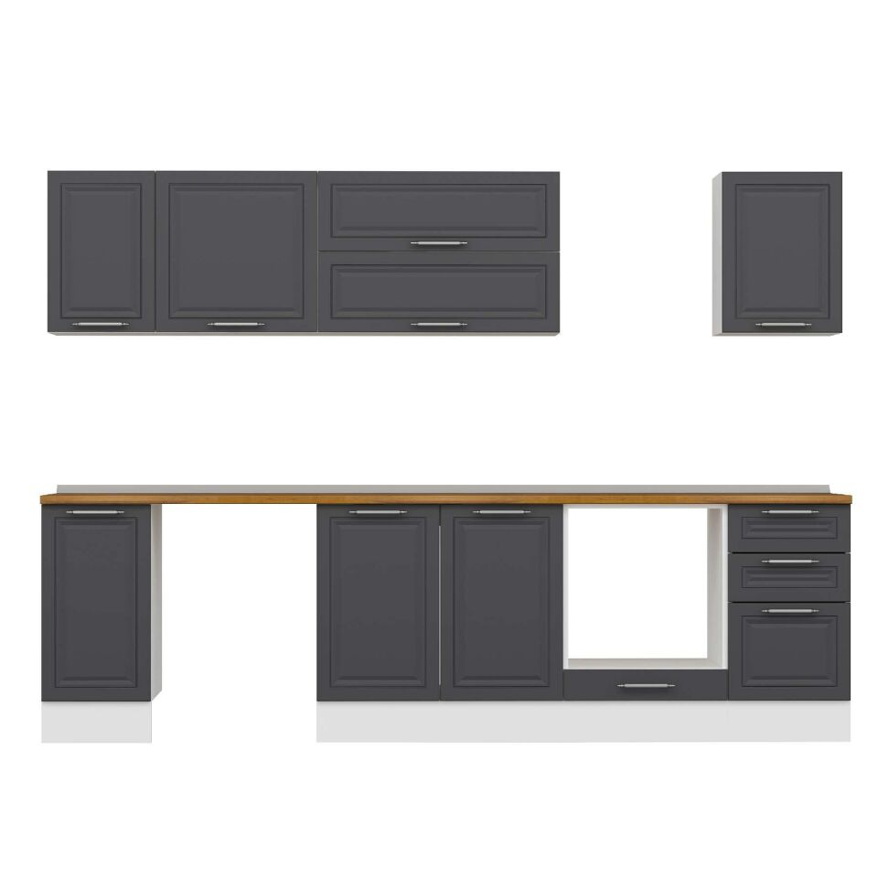 Alvinka 295X210 Cm Klasik Mebran Mutfak Dolabı M-E90S40S45-2 Mebran | Antrasit - Suntalam