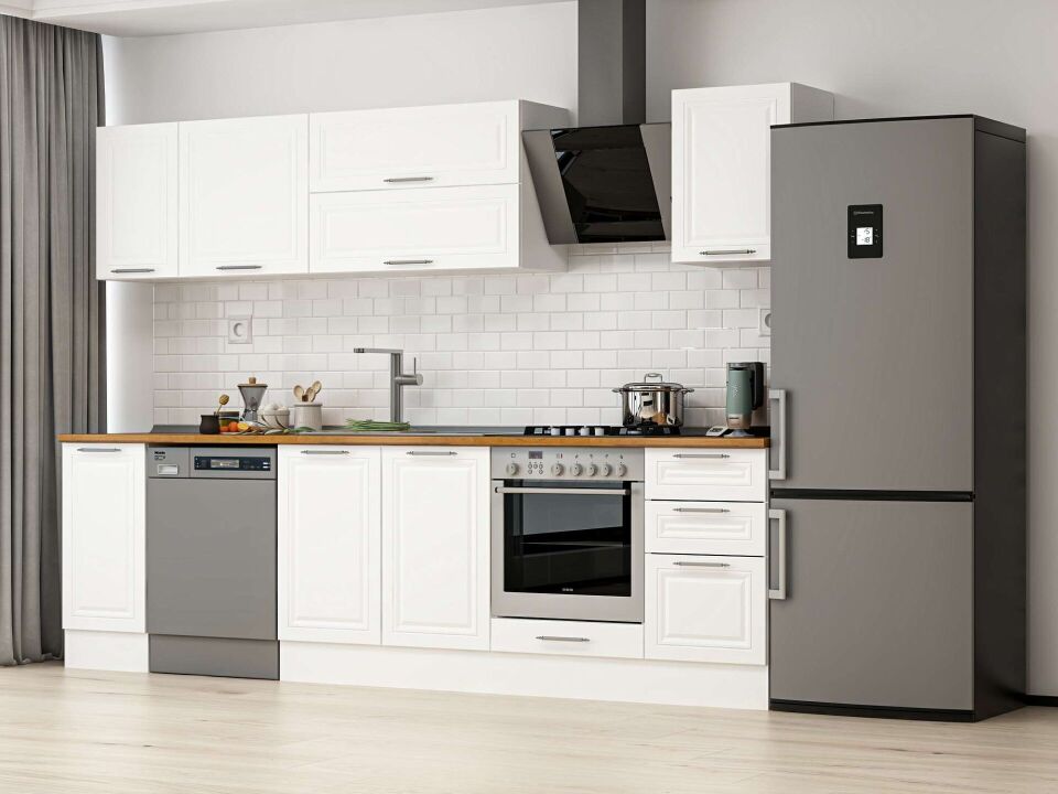 Alvinka 295X210 Cm Klasik Mebran Mutfak Dolabı M-E90S40S45-2 Mebran | Beyaz - Mdf