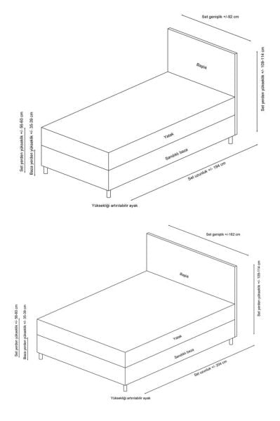 Motya Baza Başlık Yatak Seti - Antrasit 140x200