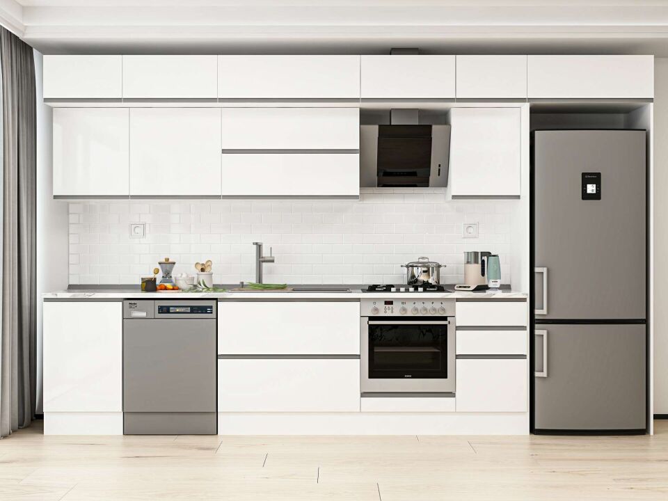 Alvinka 375X240 Cm High Gloss Mutfak Dolabı Mb-E80S50S45-2 High Gloss | Beyaz - Mdf