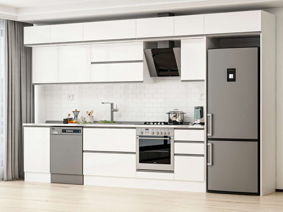 Alvinka 375X240 Cm High Gloss Mutfak Dolabı Mb-E80S50S45-2 High Gloss | Beyaz - Mdf