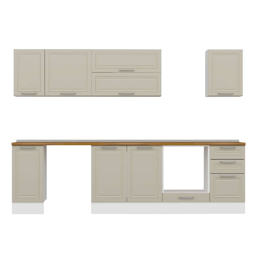 Alvinka 295X210 Cm Klasik Mebran Mutfak Dolabı M-E90S40S45-2 Mebran | Kumtaşı - Mdf